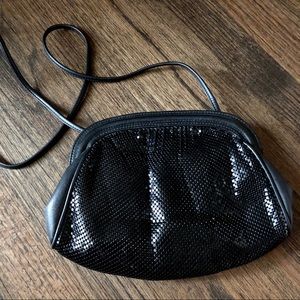Vintage Black Leather and Metal Mesh Shoulder Bag